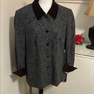 Jobis Gray Women's Wool Jacket with Brown Velvet Accents Size L